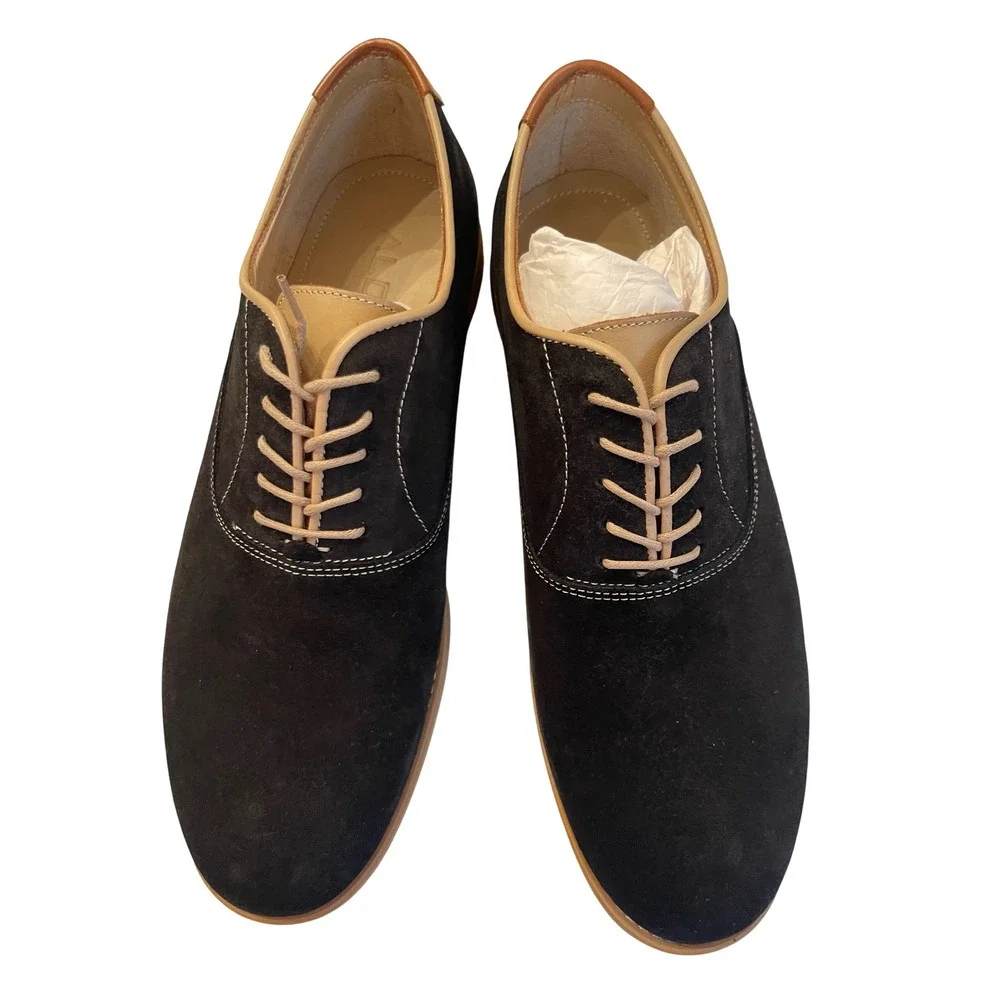 Aldo Mens Black Suede Oxford Dress Shoes Tan Leather Trim Size 8 EU 41 UK 7